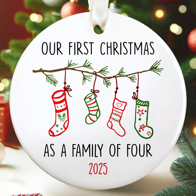SUCHAGIFT Family of 4 Christmas Ornament 2025 - Family of Four Ornaments 2025, Baby Twins First Christmas Ornaments - First Time Mom Dad Gifts - Ceramic Xmas Ornament - Image 1
